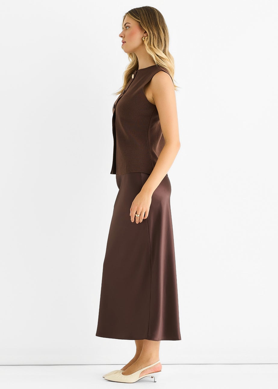 Gini London Chocolate Button Front Compact Knit Waistcoat