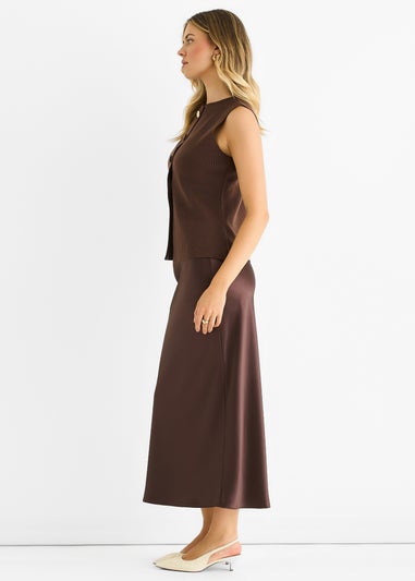 Gini London Chocolate Button Front Compact Knit Waistcoat