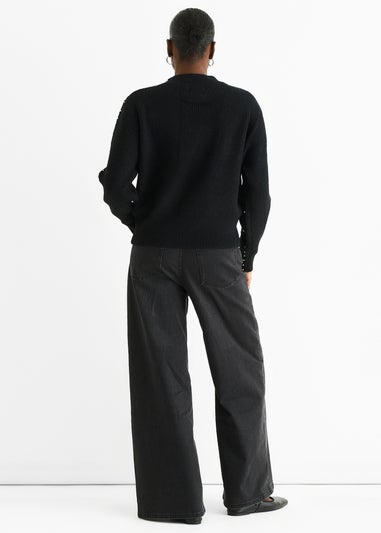 Gini London Black Pearl Studded High Neck Knit Jumper