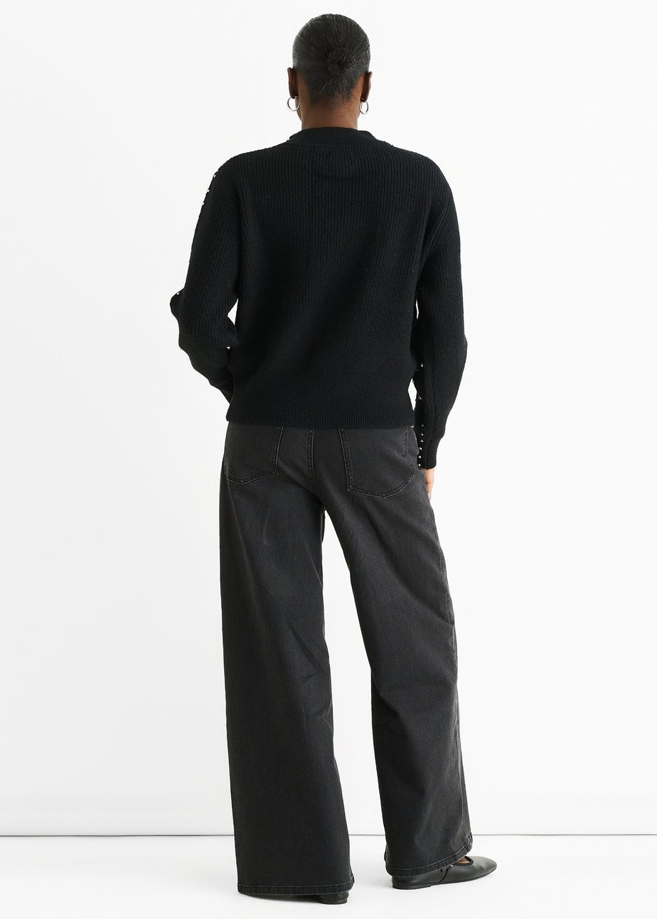 Gini London Black Pearl Studded High Neck Knit Jumper