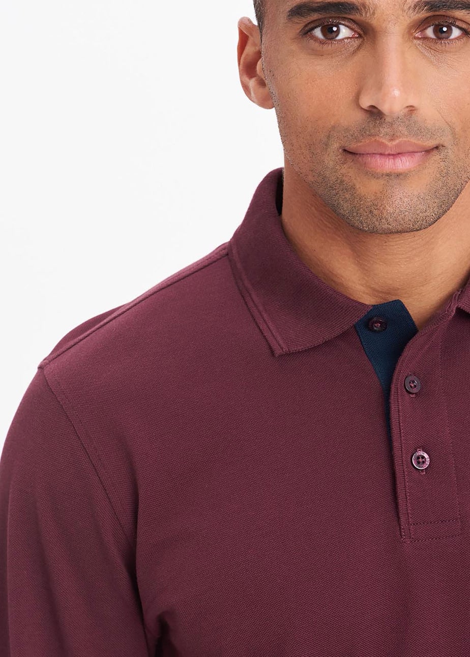 Cotton Traders Burgundy Long Sleeve Polo Shirt