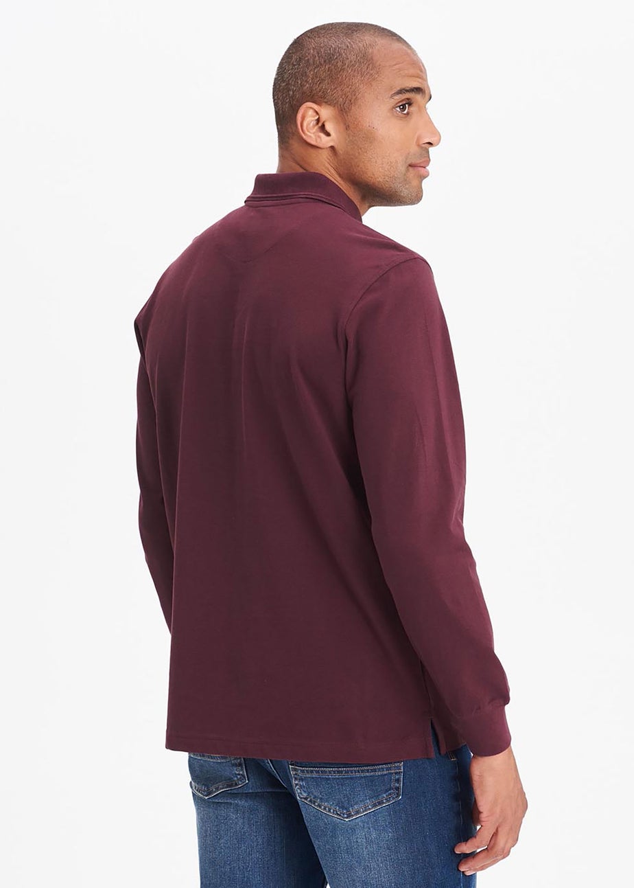 Cotton Traders Burgundy Long Sleeve Polo Shirt