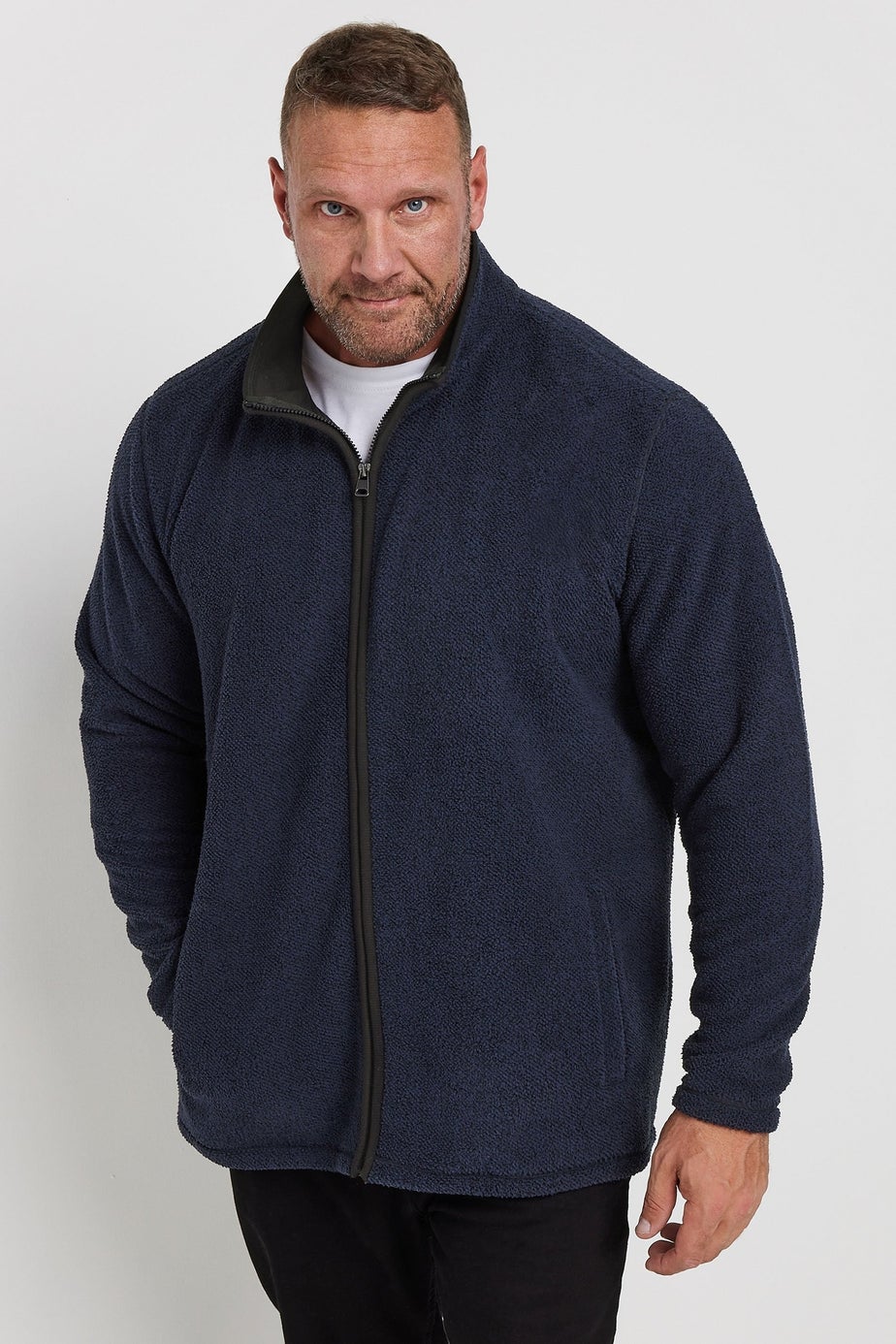 BadRhino Navy Blue Textured Zip Through Fleece