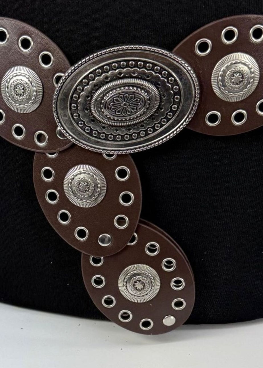 Raffaella Ladies Brown Oval Disc Belt