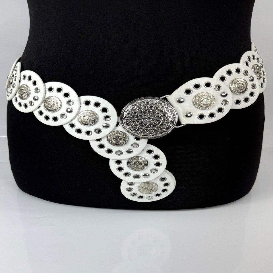Raffaella Ladies White Wide Disc Belt