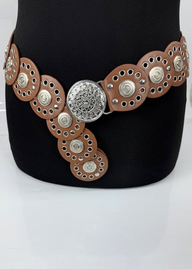 Raffaella Ladies Tan Wide Disc Belt