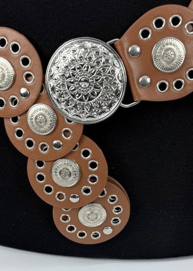 Raffaella Ladies Tan Wide Disc Belt