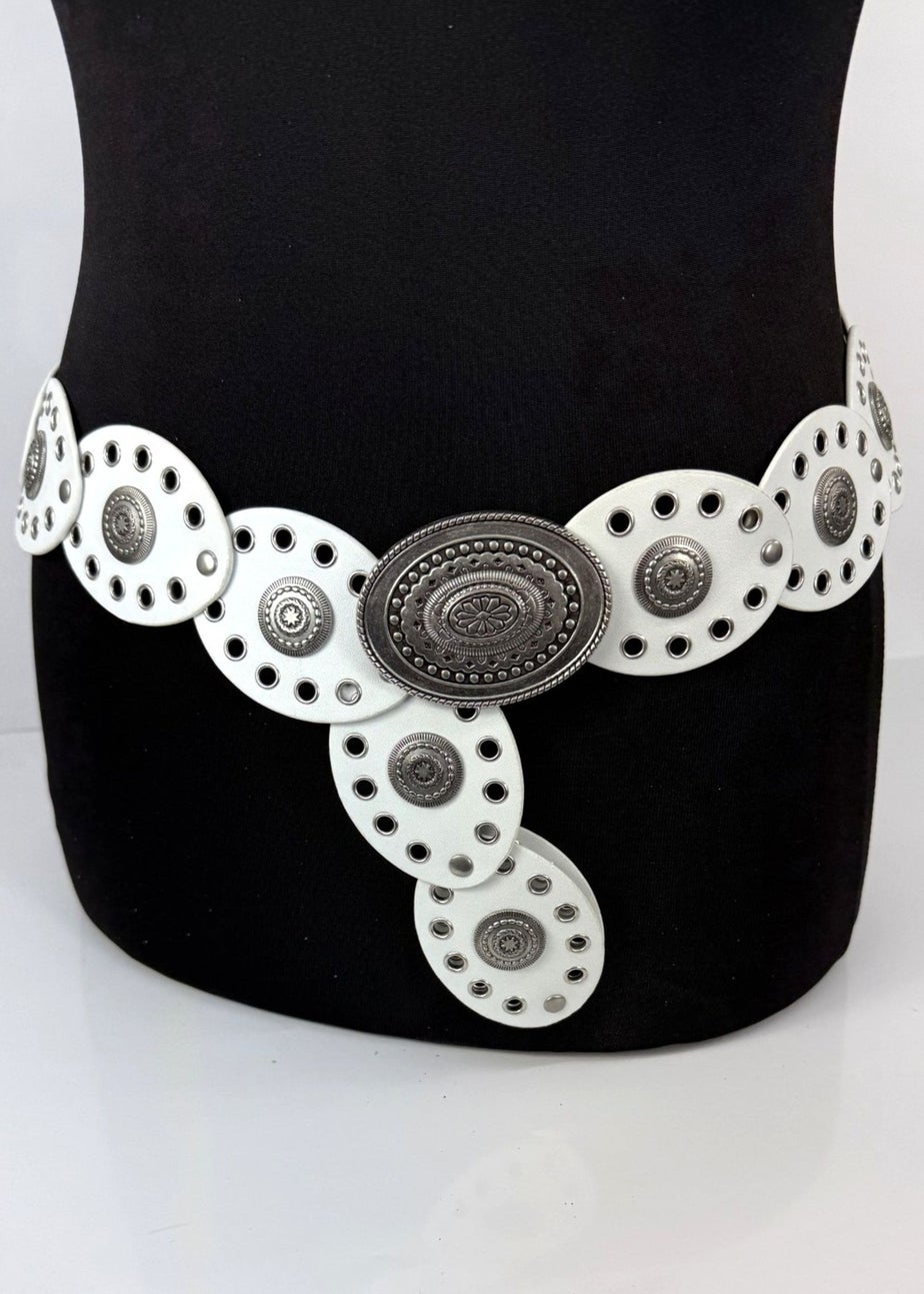 Raffaella Ladies White Oval Disc Belt