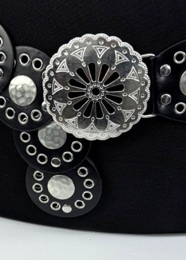 Raffaella Ladies Black Large Eyelet Disc Belt