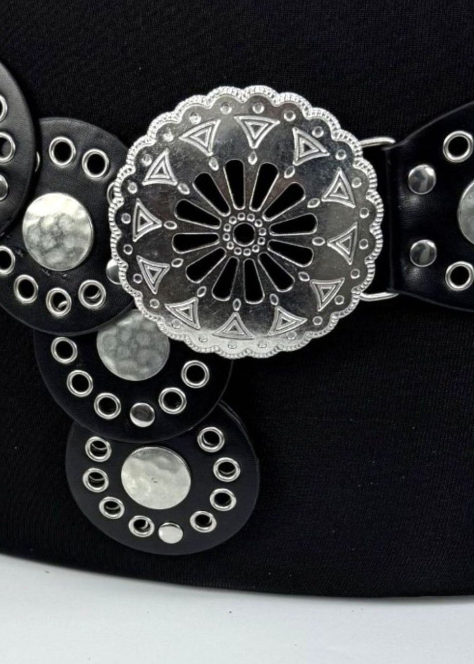 Raffaella Ladies Black Large Eyelet Disc Belt