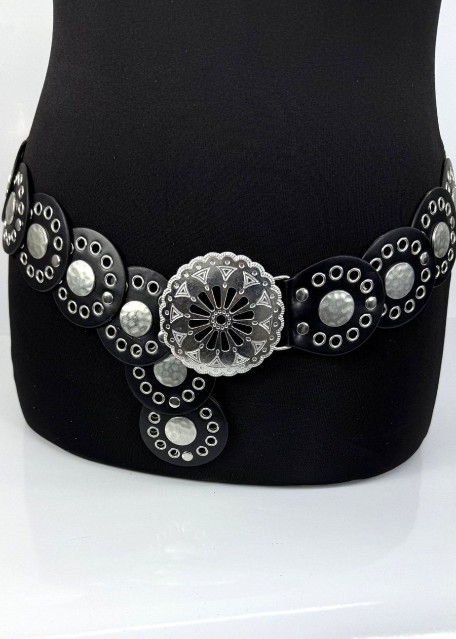 Raffaella Ladies Black Large Eyelet Disc Belt