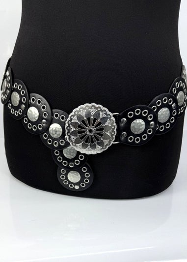 Raffaella Ladies Black Large Eyelet Disc Belt