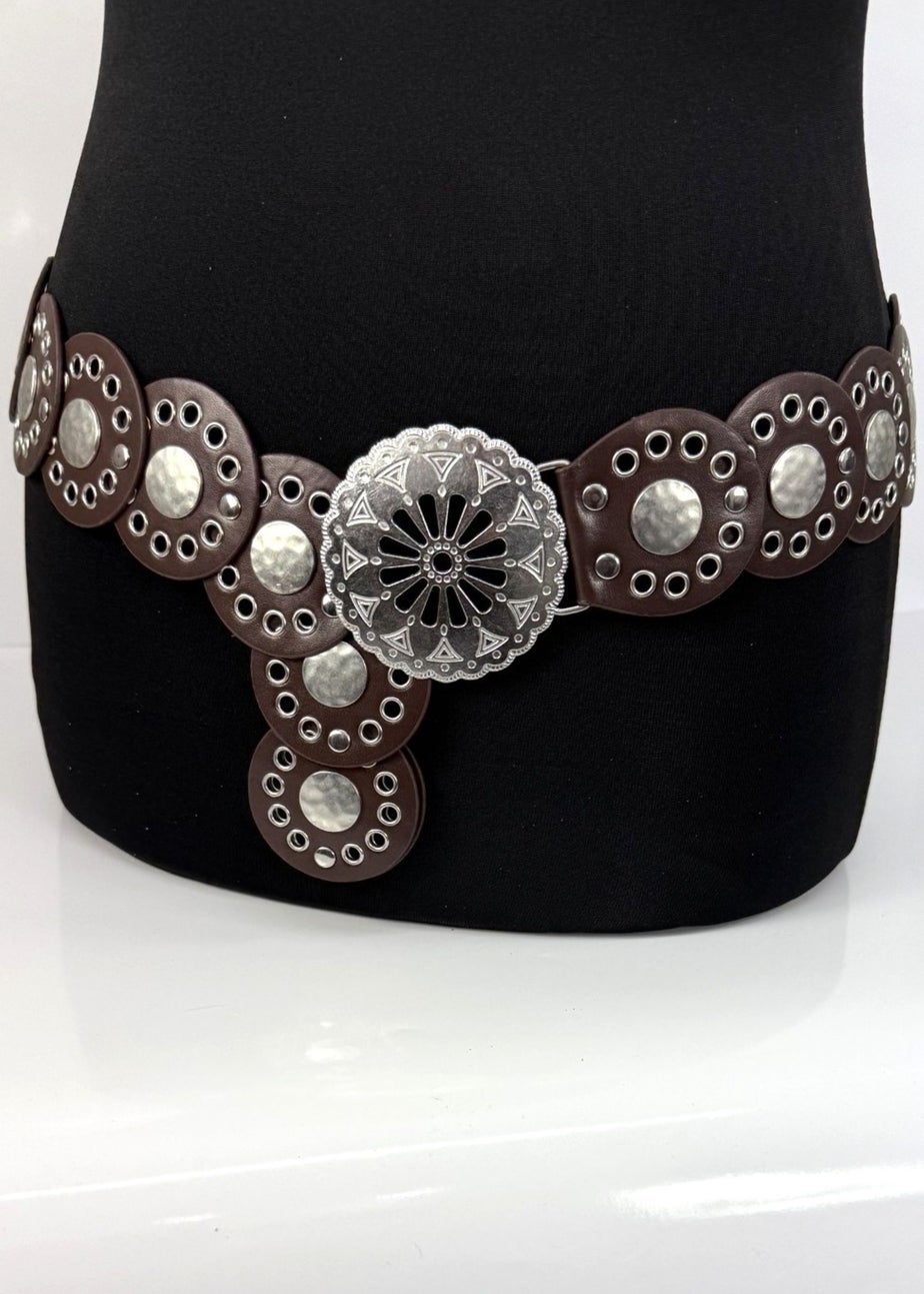 Raffaella Ladies Brown Large Eyelet Disc Belt