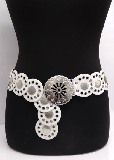 Raffaella Ladies White Large Eyelet Disc Belt