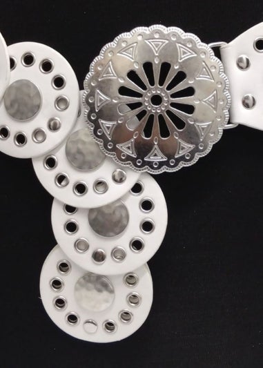 Raffaella Ladies White Large Eyelet Disc Belt