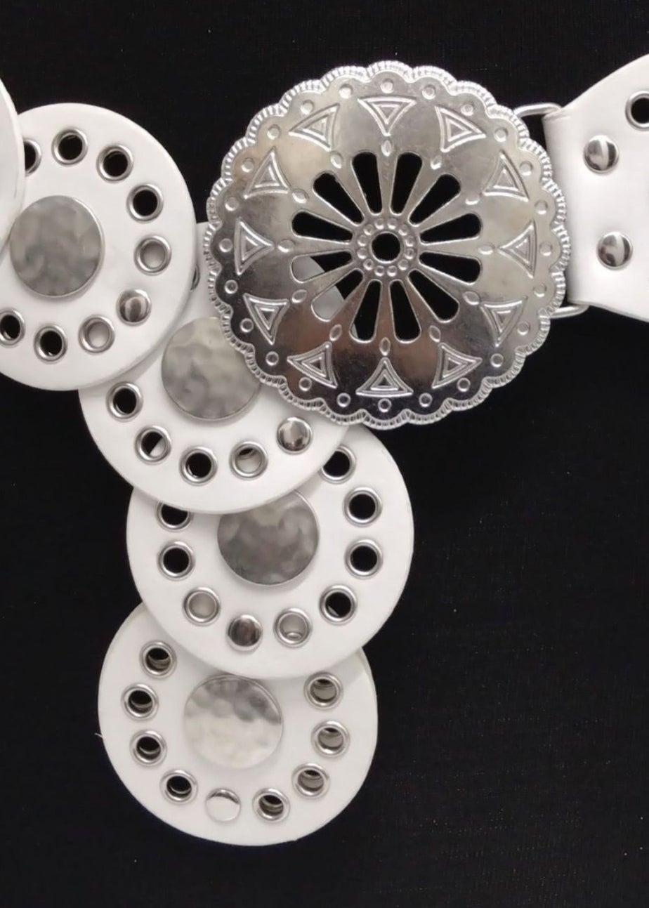 Raffaella Ladies White Large Eyelet Disc Belt