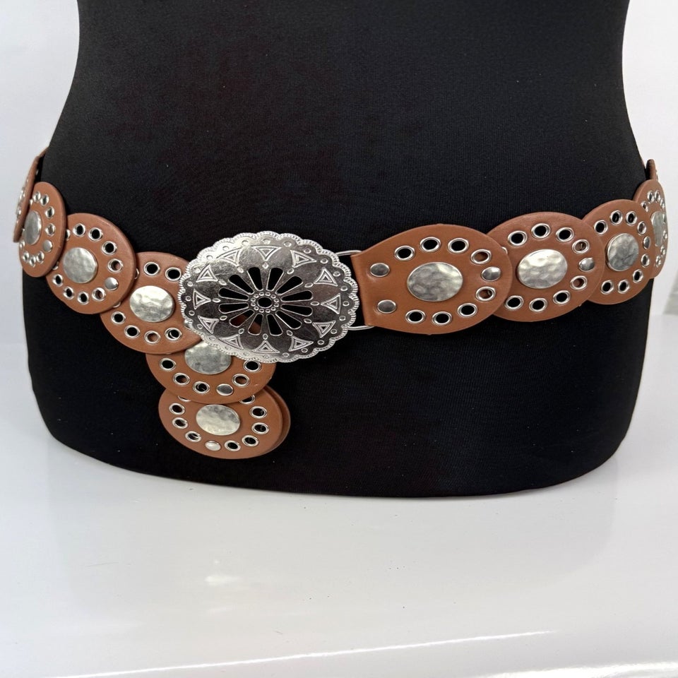 Raffaella Ladies Tan Large Eyelet Disc Belt