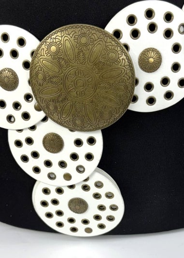 Raffaella Ladies White Wide Disc Belt