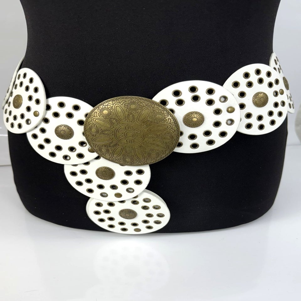 Raffaella Ladies White Wide Disc Belt