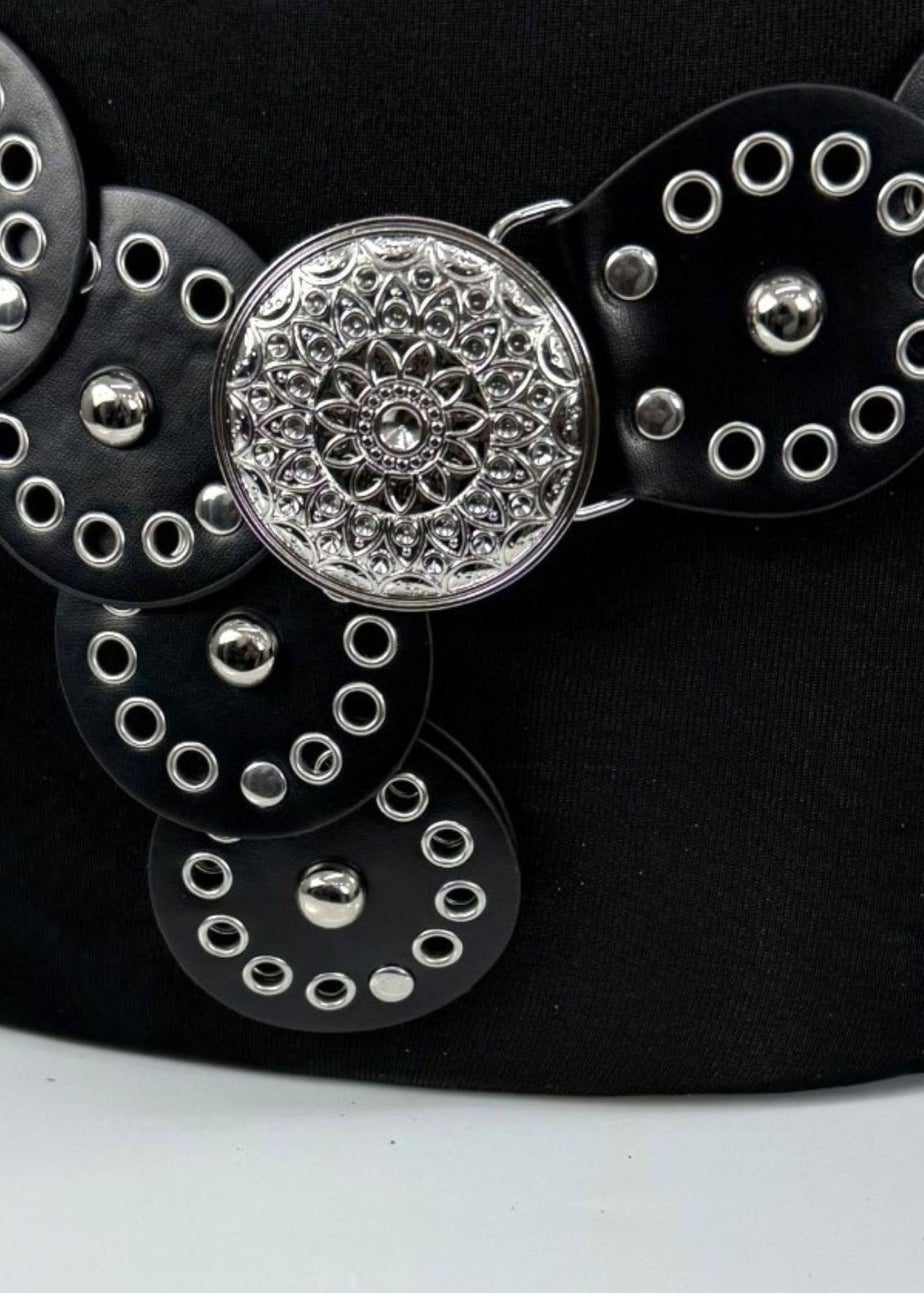 Raffaella Ladies Black Wide Eyelet Disc Belt