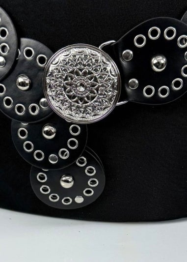 Raffaella Ladies Black Wide Eyelet Disc Belt