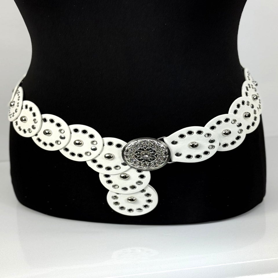 Raffaella Ladies White Wide Eyelet Disc Belt