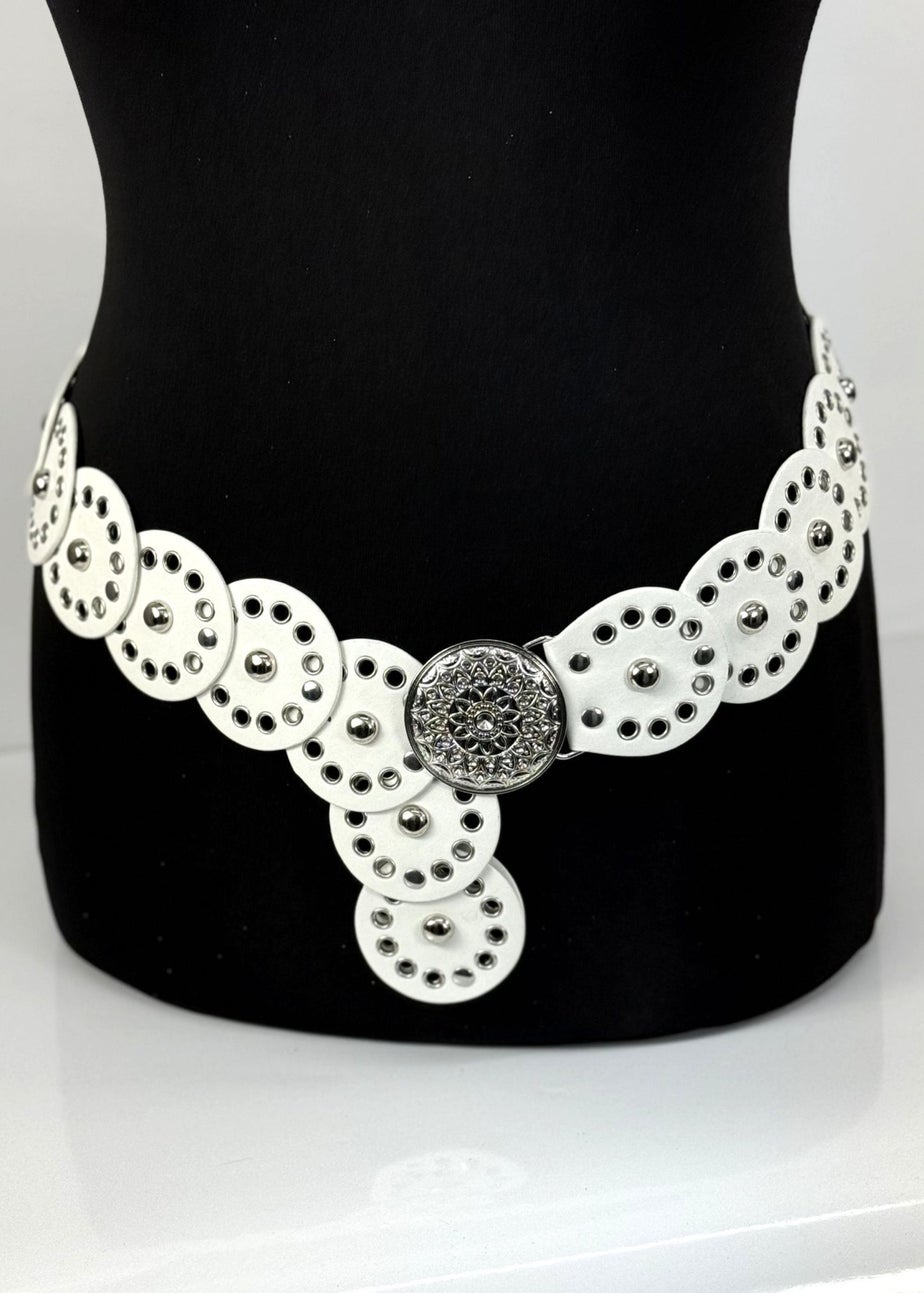Raffaella Ladies White Wide Eyelet Disc Belt