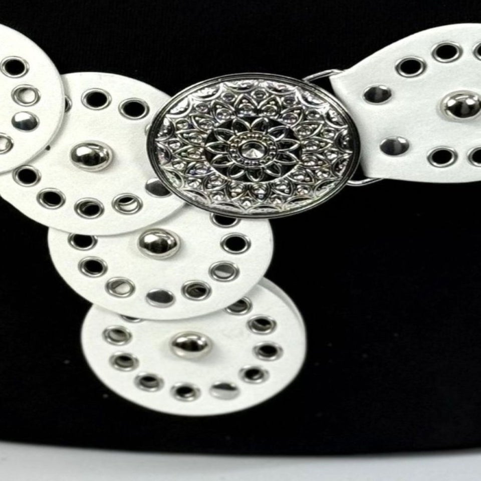 Raffaella Ladies White Wide Eyelet Disc Belt