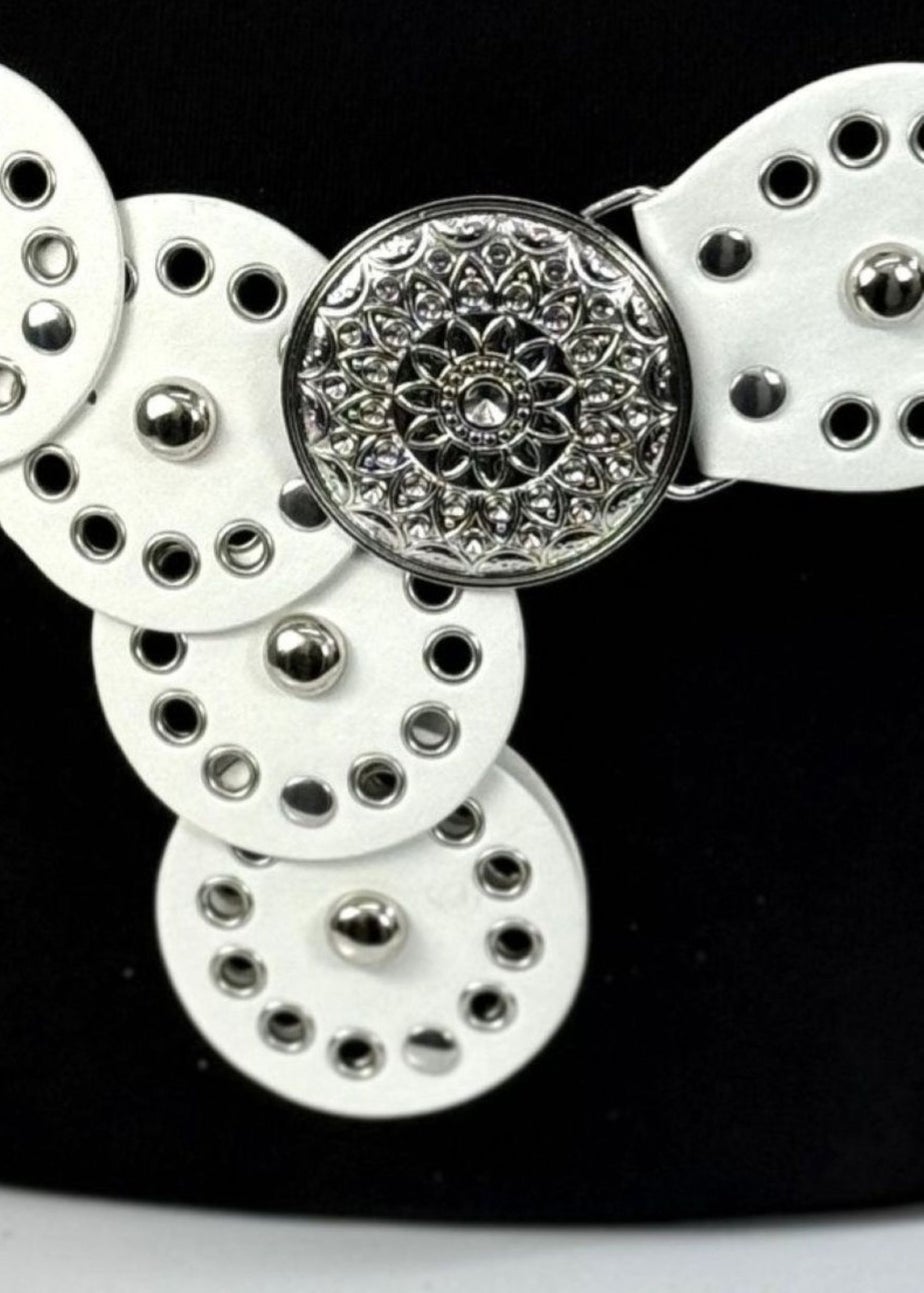 Raffaella Ladies White Wide Eyelet Disc Belt