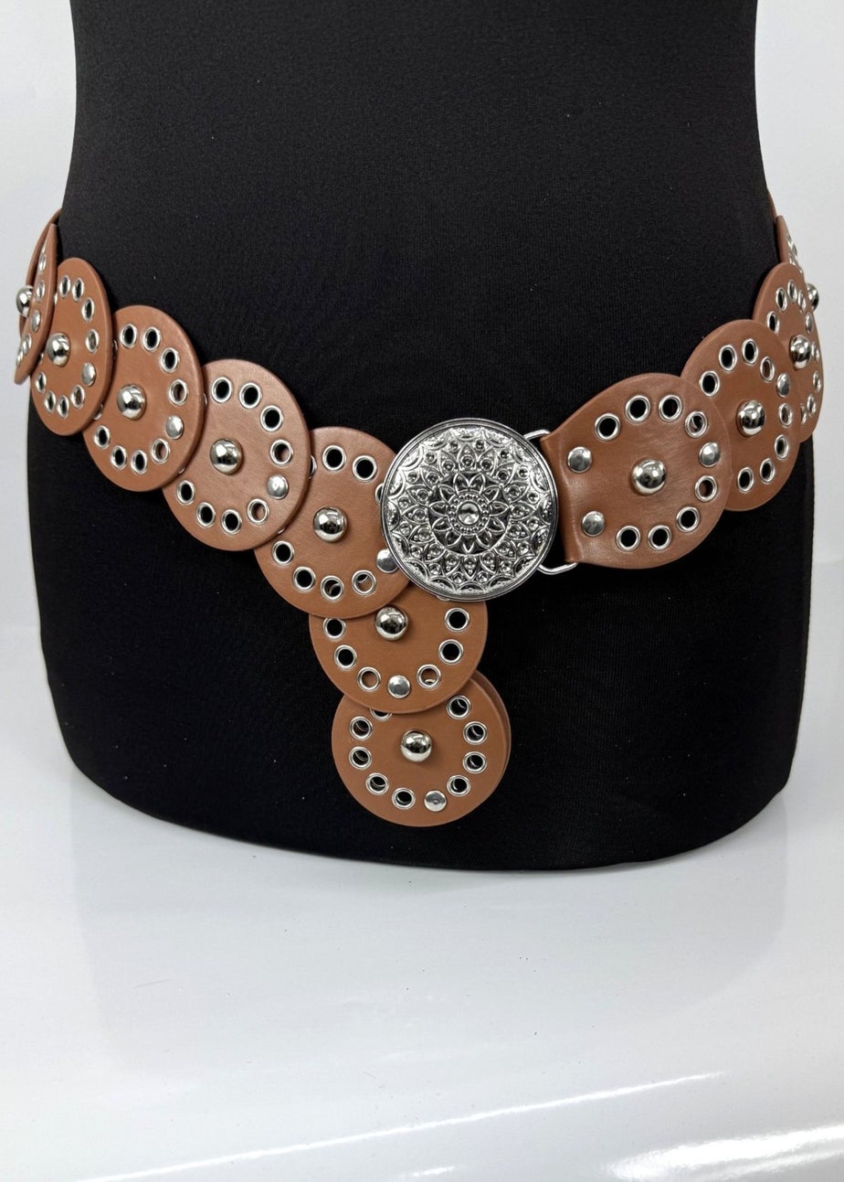Raffaella Ladies Tan Wide Eyelet Disc Belt