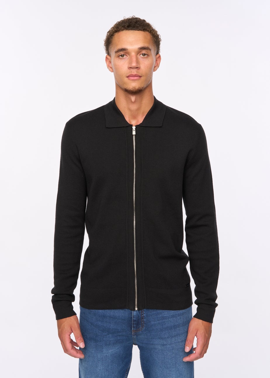 Duck & Cover Black Melfi Zip Thru Knit