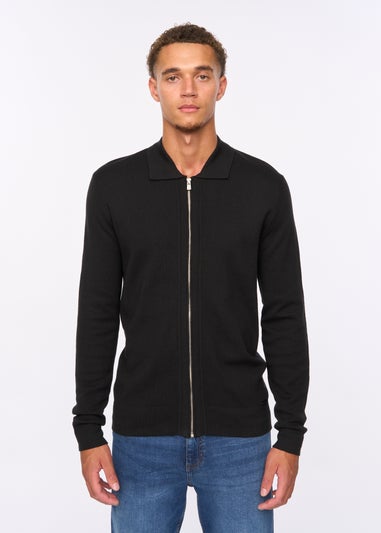 Duck & Cover Black Melfi Zip Thru Knit
