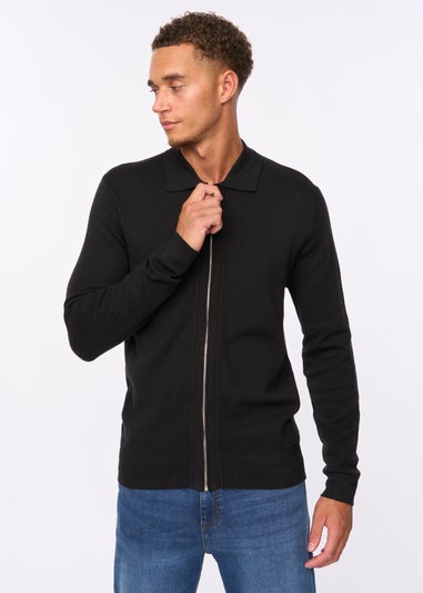 Duck & Cover Black Melfi Zip Thru Knit