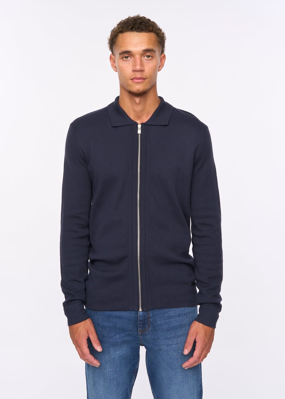 Duck & Cover Navy Melfi Zip Thru Knit