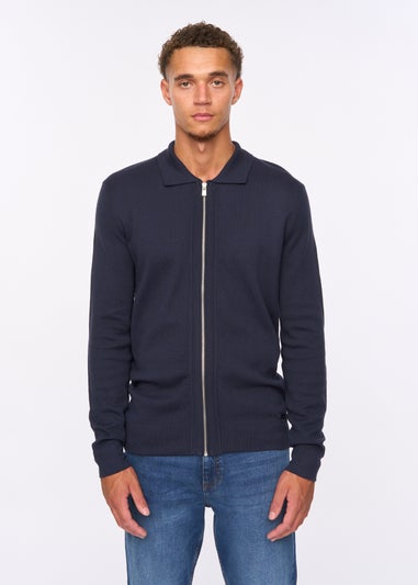 Duck & Cover Navy Melfi Zip Thru Knit