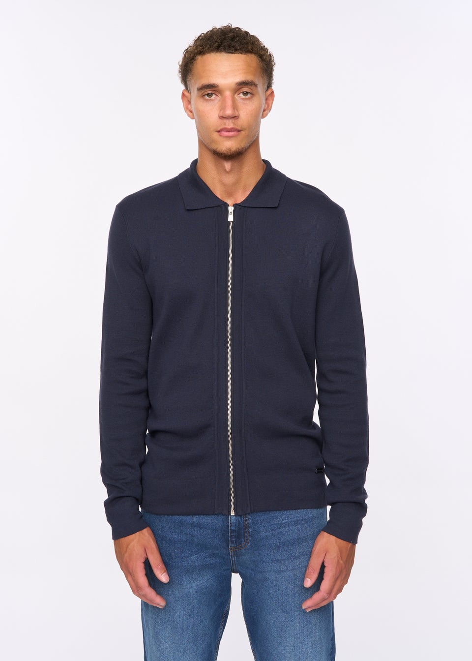 Duck & Cover Navy Melfi Zip Thru Knit