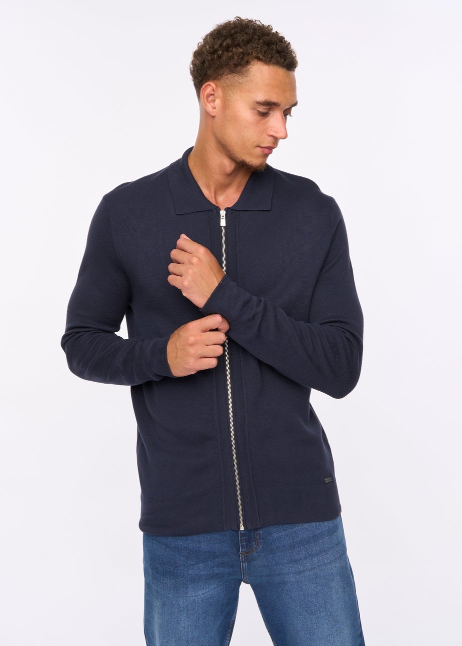 Duck & Cover Navy Melfi Zip Thru Knit