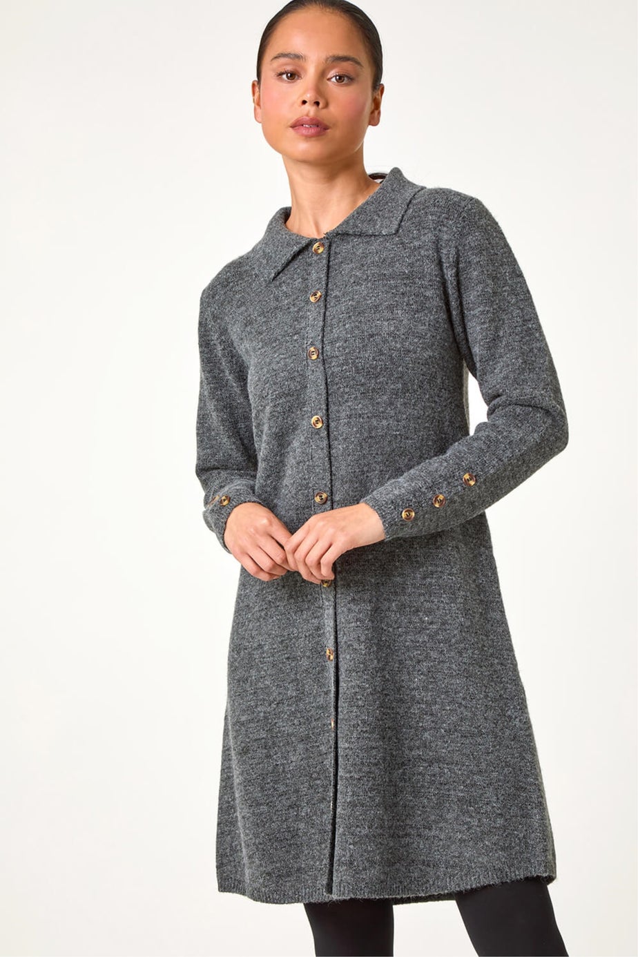 Roman Grey Petite Collared Knit Shift Dress