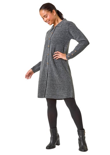 Roman Grey Petite Collared Knit Shift Dress