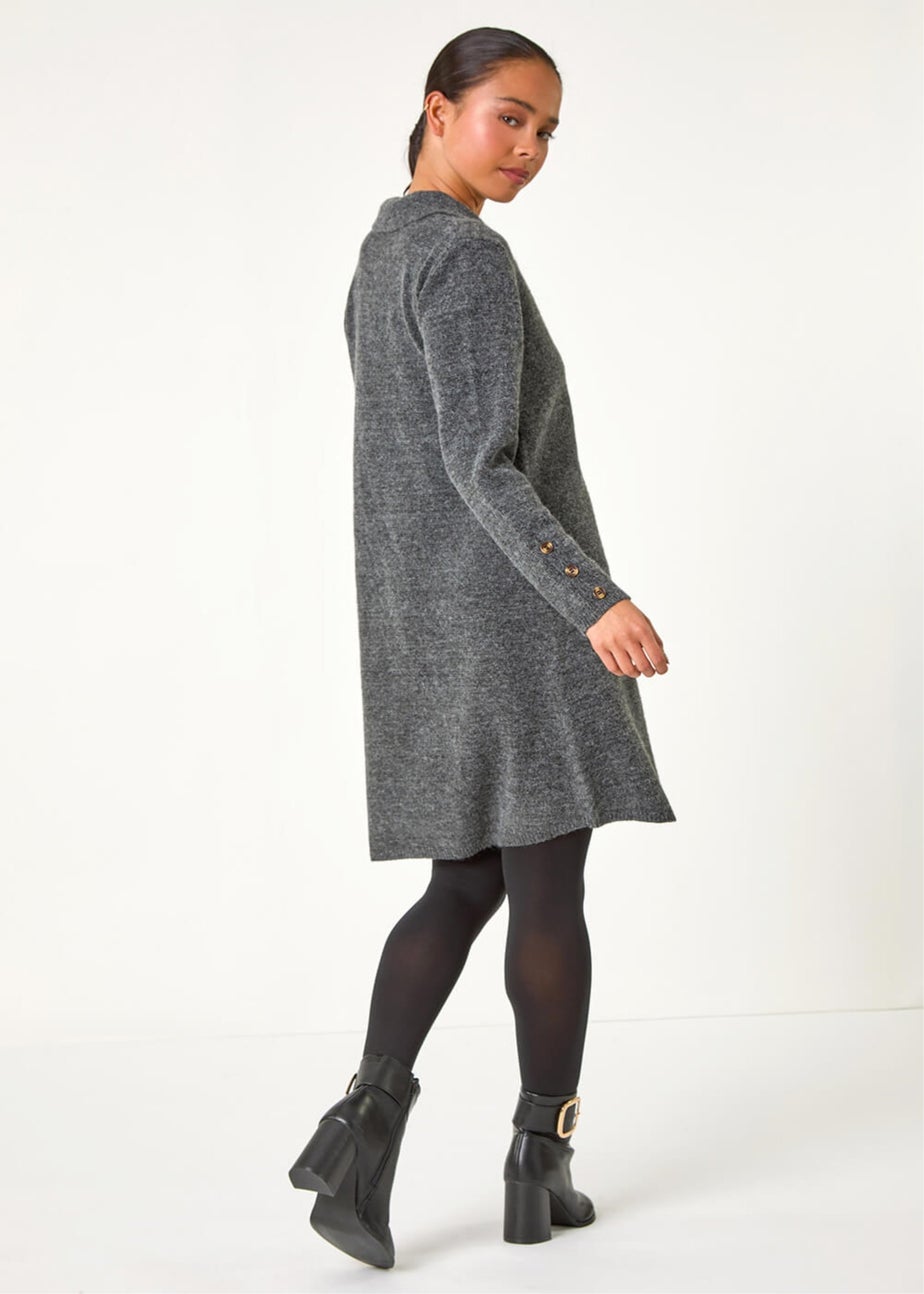 Roman Grey Petite Collared Knit Shift Dress