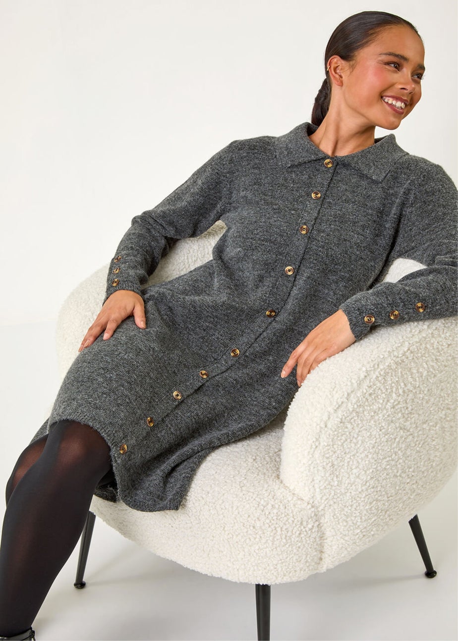 Roman Grey Petite Collared Knit Shift Dress
