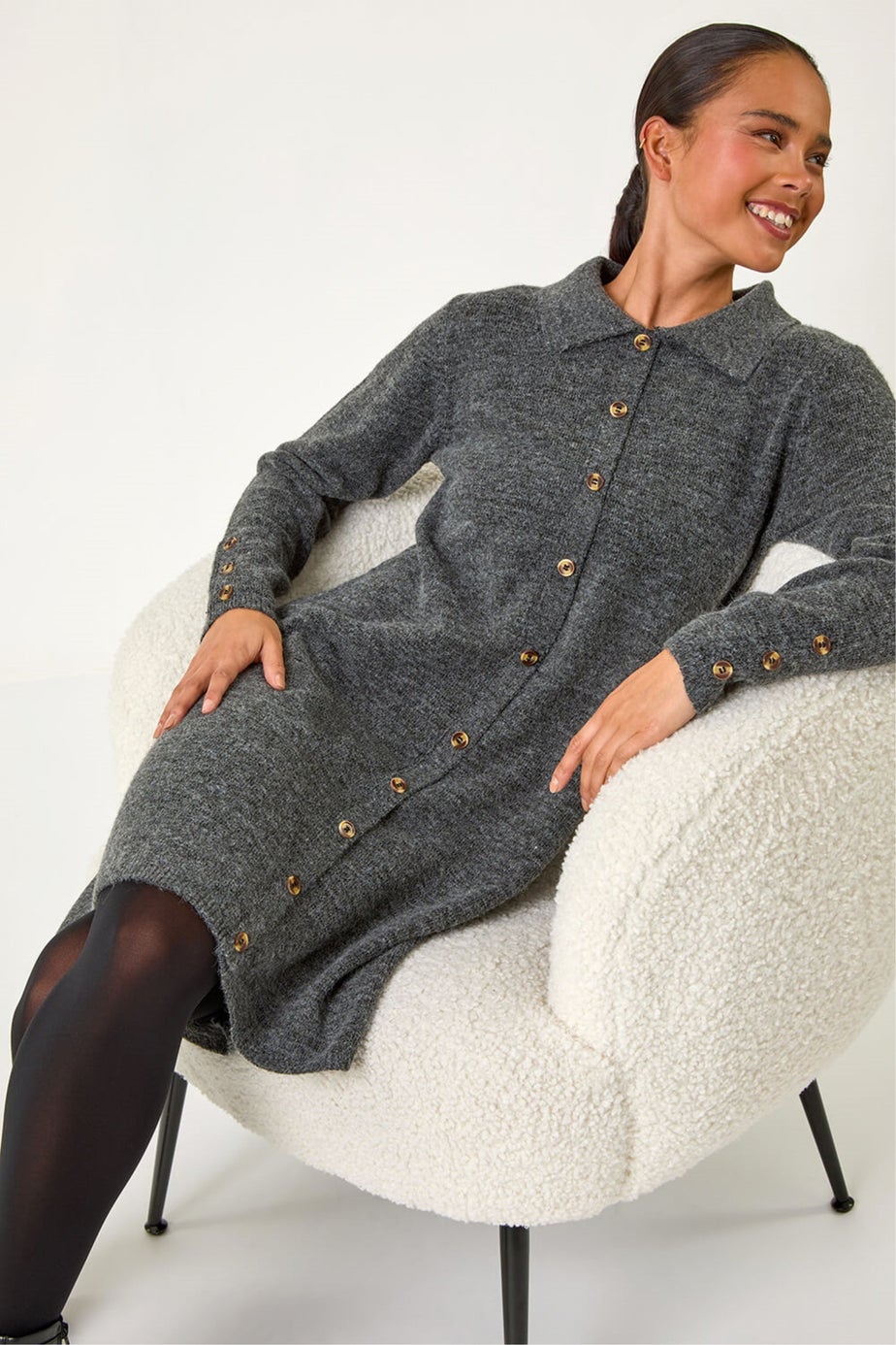 Roman Grey Petite Collared Knit Shift Dress