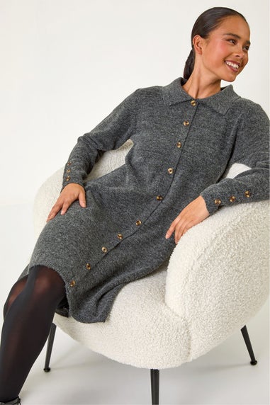 Roman Grey Petite Collared Knit Shift Dress