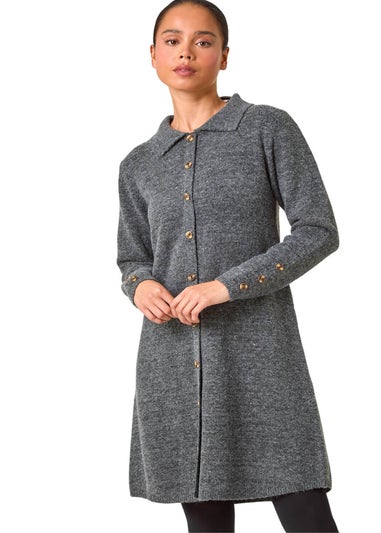 Roman Grey Petite Collared Knit Shift Dress