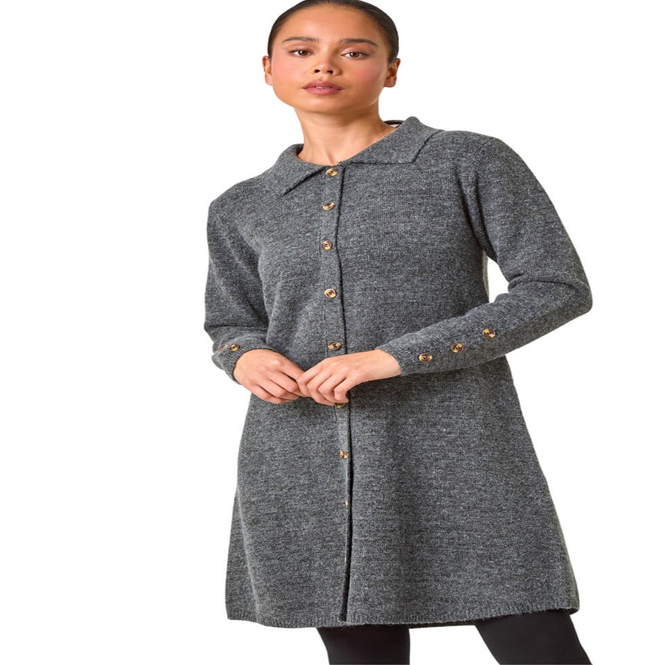 Roman Grey Petite Collared Knit Shift Dress