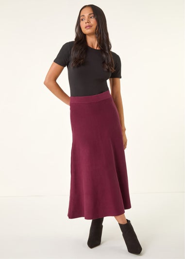 Roman Wine Petite Stretch Knitted Midi Skirt