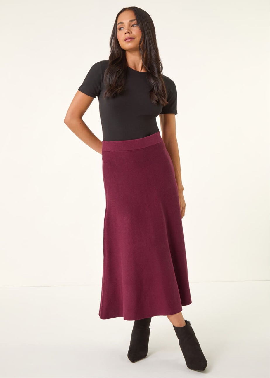 Roman Wine Petite Stretch Knitted Midi Skirt