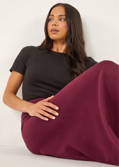 Roman Wine Petite Stretch Knitted Midi Skirt