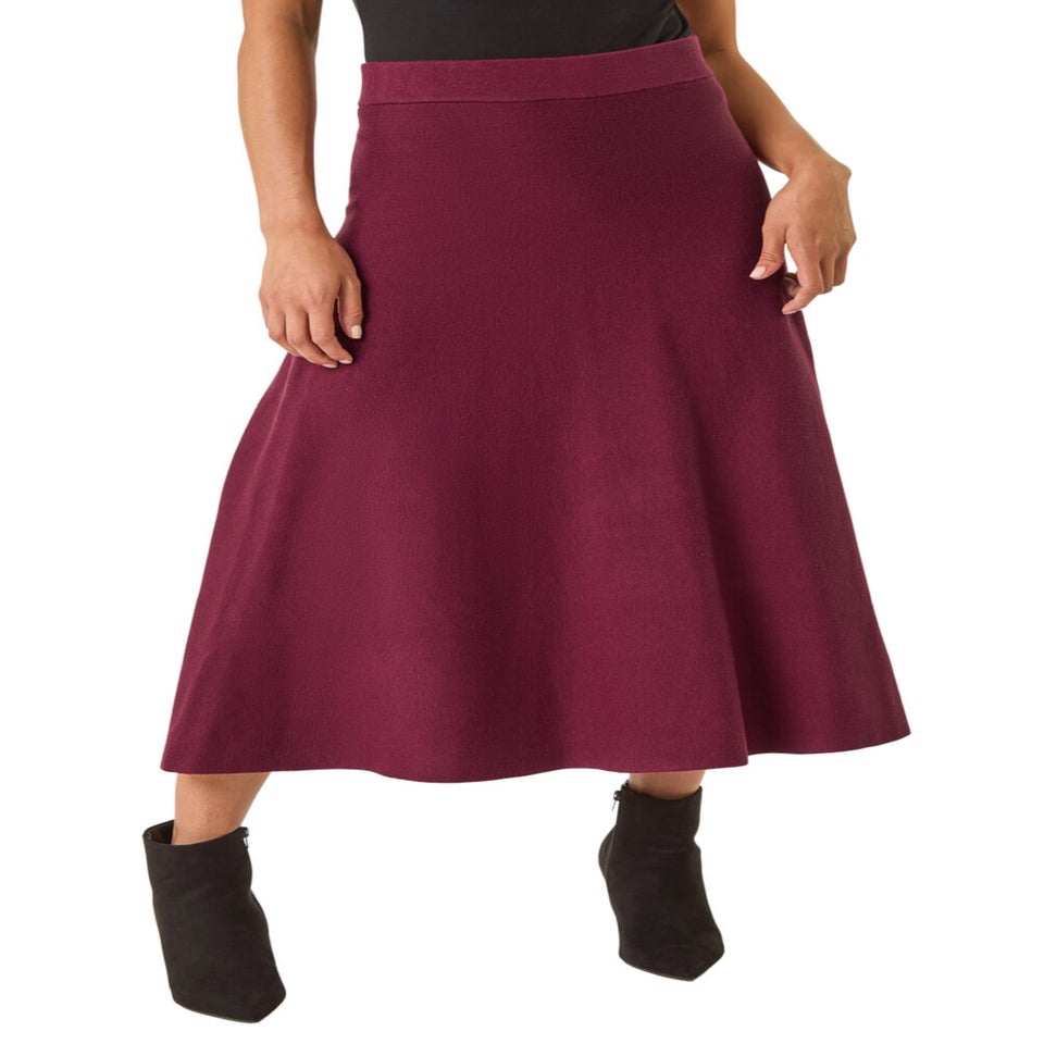 Roman Wine Petite Stretch Knitted Midi Skirt