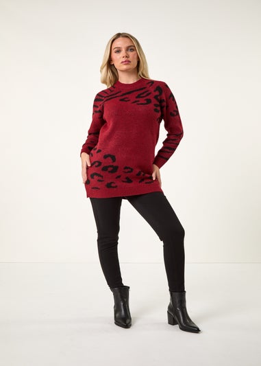 Roman Wine Petite Animal Print Longline Stretch Jumper